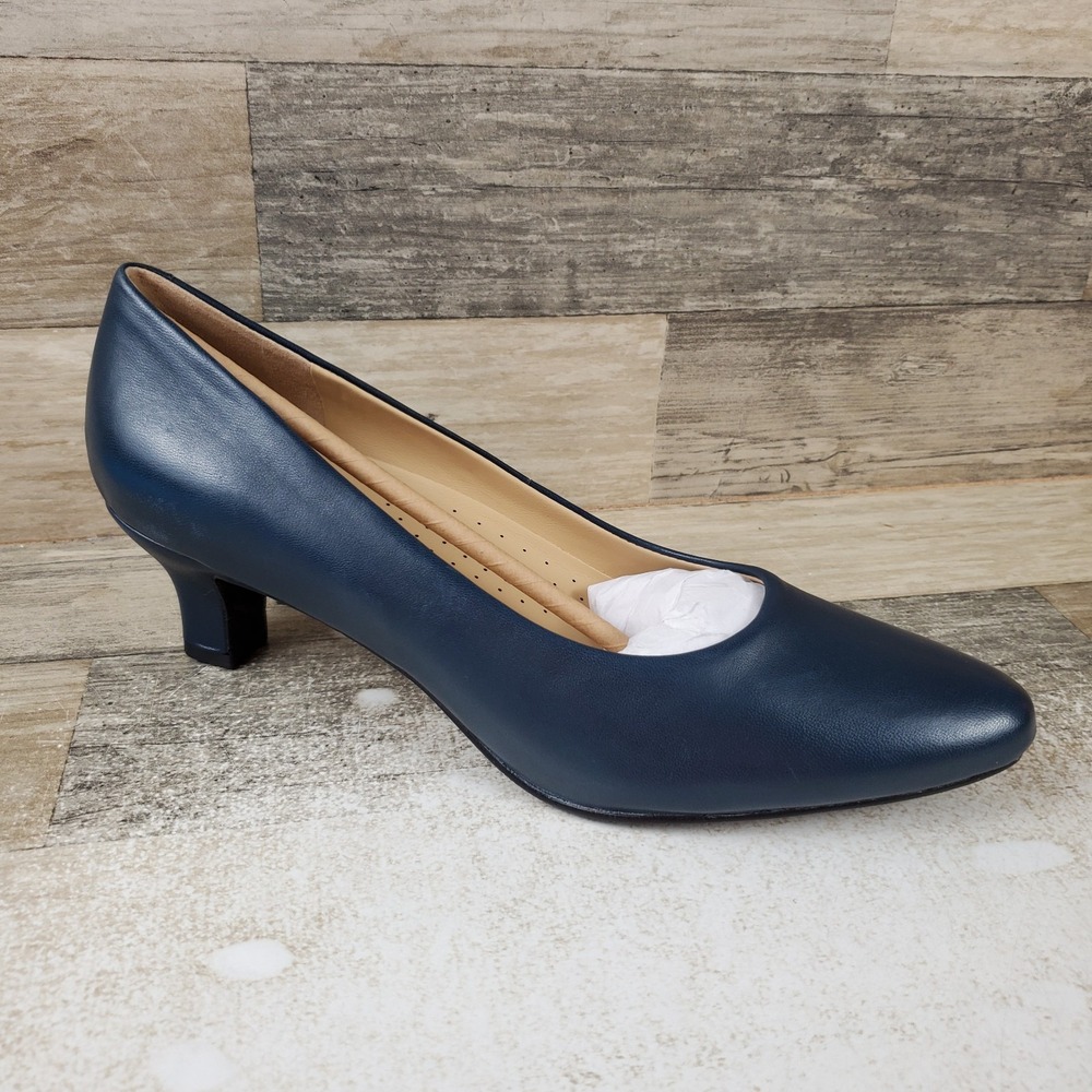 Trotters Kate Pump Womens Sz 10.5 N Navy Kitten Heel Pointed Toe Slip On Classic